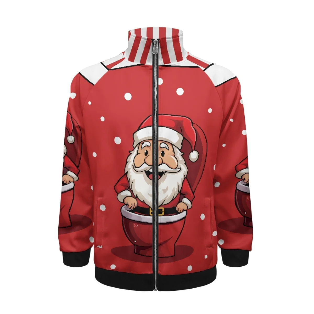 Noisydesigns Happy New Year Santa Claus Men's Stand Collar Raglan Sweatshirt Jacket Merry Christmas Red Zipper Tops Outerwear