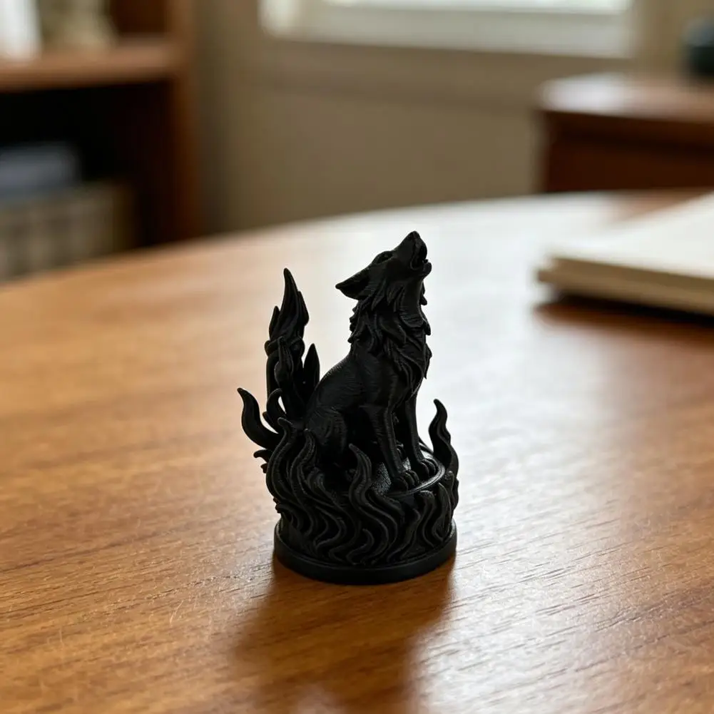 3D Printed Wolf Heart Sculpture Dark Flame Symbolic Decor with Hardcore , Office Statue Home Decor for Living Room & Shelf