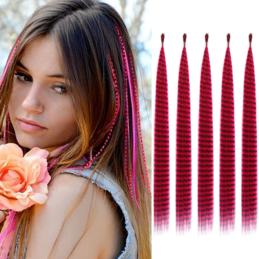 50Roots 16 Calowe Doczepiane Włosy I-Tip z Kolorowymi Piórami, Proste Syntetyczne Włókno, Na Karnawał, Festiwal Muzyczny, Imprezę Świąteczną