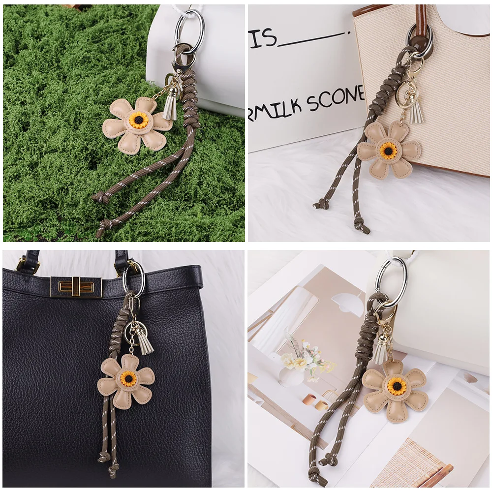 Cute Lanyard Mobile Phone Pendant Bag Charm Braided Rope Keychain Sunflower Decor Sweet Bag Hanging Keyring Chain Accessories