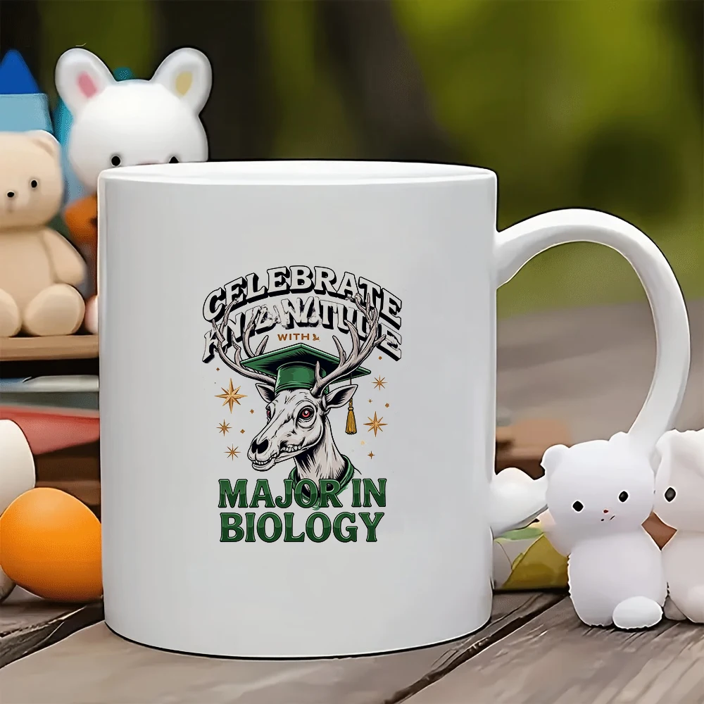 

11oz Creative Christmas Deer Head Mug + Biology Major Custom Cup Personalized Children's Family Office Holiday Gift