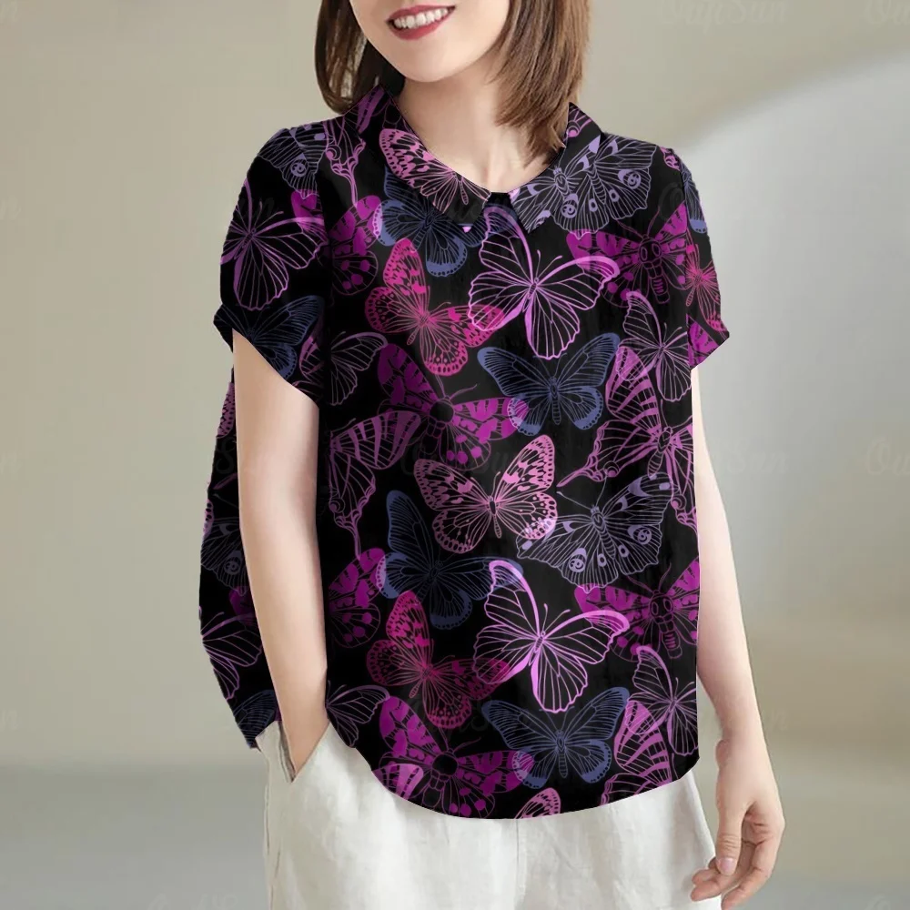 

Fashion Floral Print Women's Blouses Tops Hawaii Comfort Short Sleeve Blouse Summer Street Casual Youth Women's Blouses Clothes