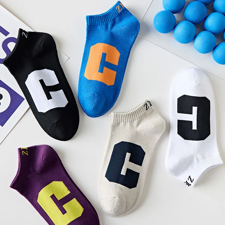 

5 Pairs Men's Thin Letter Print Socks, Breathable & Moisture-Wicking | Sports Socks / Low-Cut Thin Socks