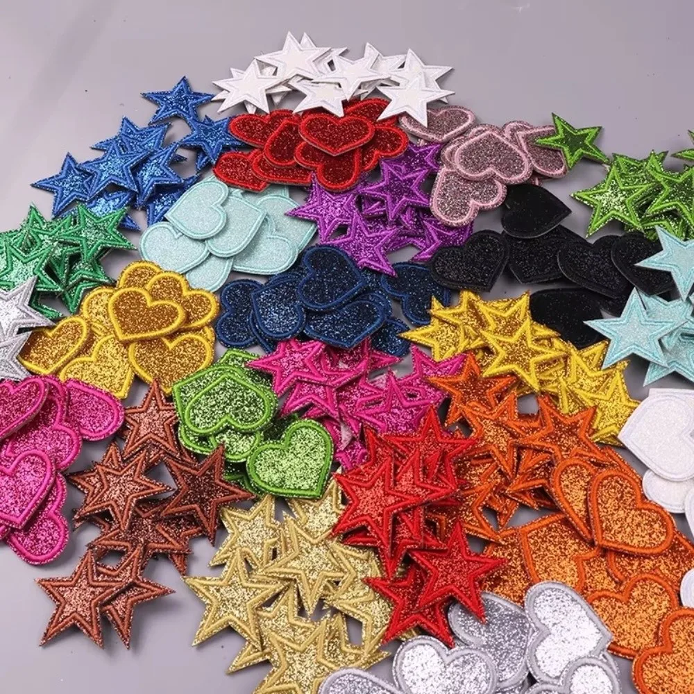 14/17 Pcs Colorful Embroidery Patch Heart Shape Sparkle DIY Glitter Patch Star Shape Iron On Application Five-pointed Star Patch