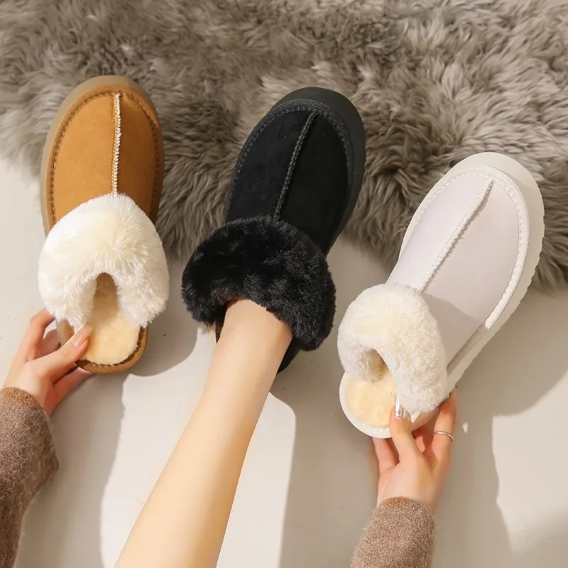 

Новинка осени 202, женские хлопковые тапочки на толстой подошве на флисовой подкладке, домашняя верхняя одежда, повседневный стиль с круглым носком и круглым носком