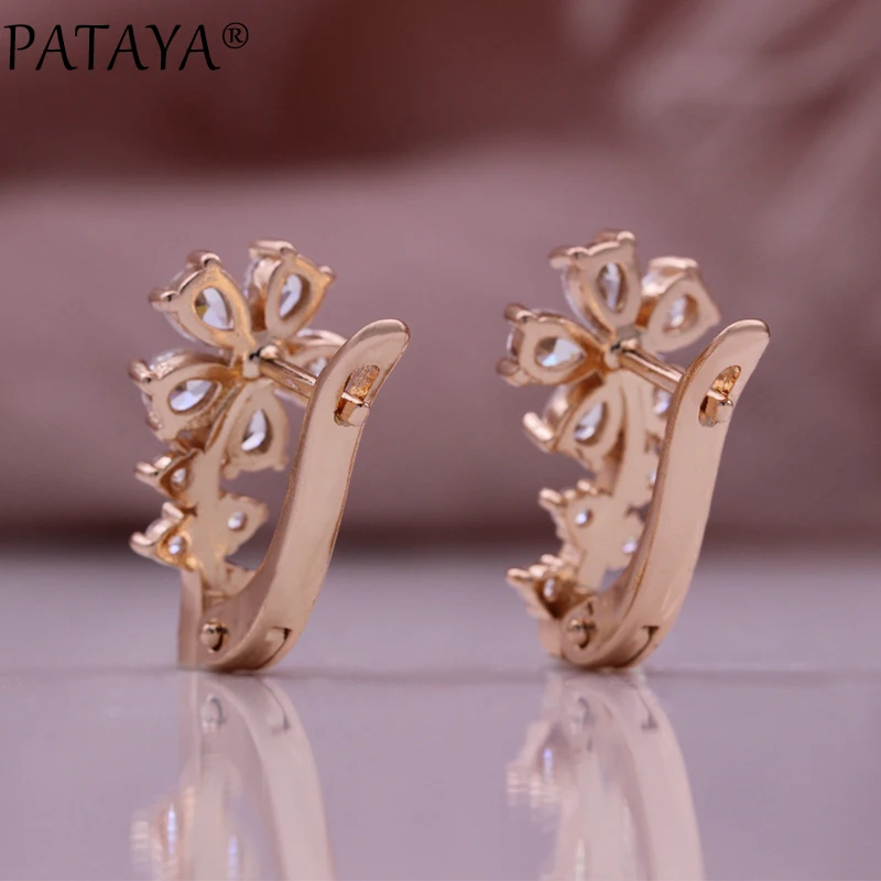 PATAYA Hot 585 Rose Gold Color Drop Earrings For Women Shiny Natural Zircon Accessories Daily Jewelry Christmas Gifts