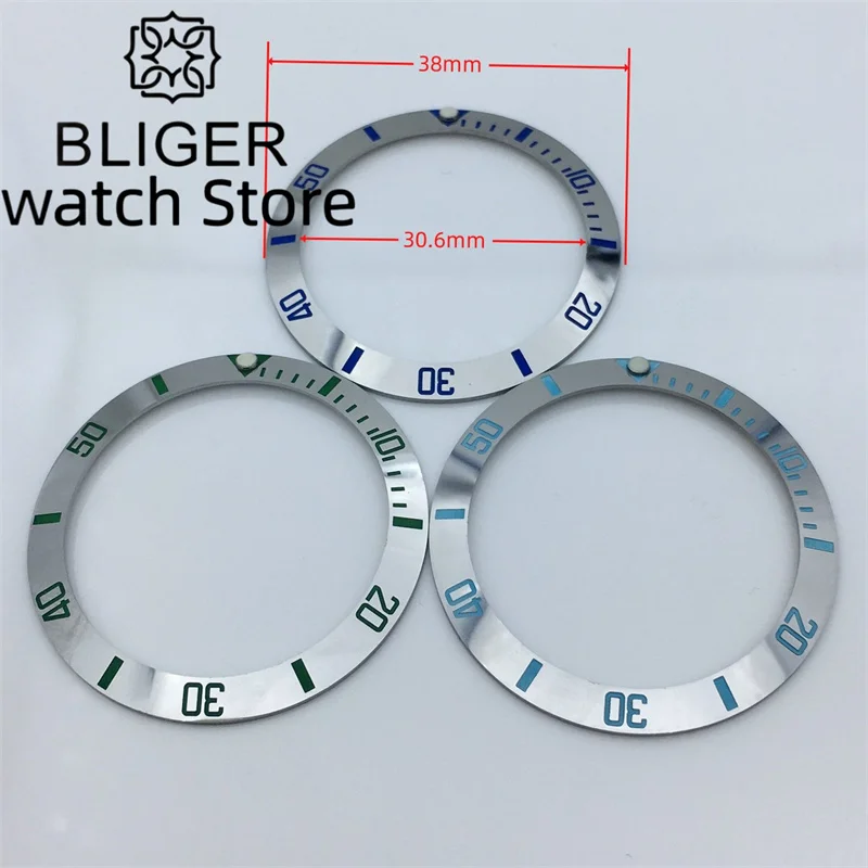 BLIGER Watch Bezel 38mm*30.6mm Aluminum Watch Bezel Insert  Fit 40mm Watch Case Accessories