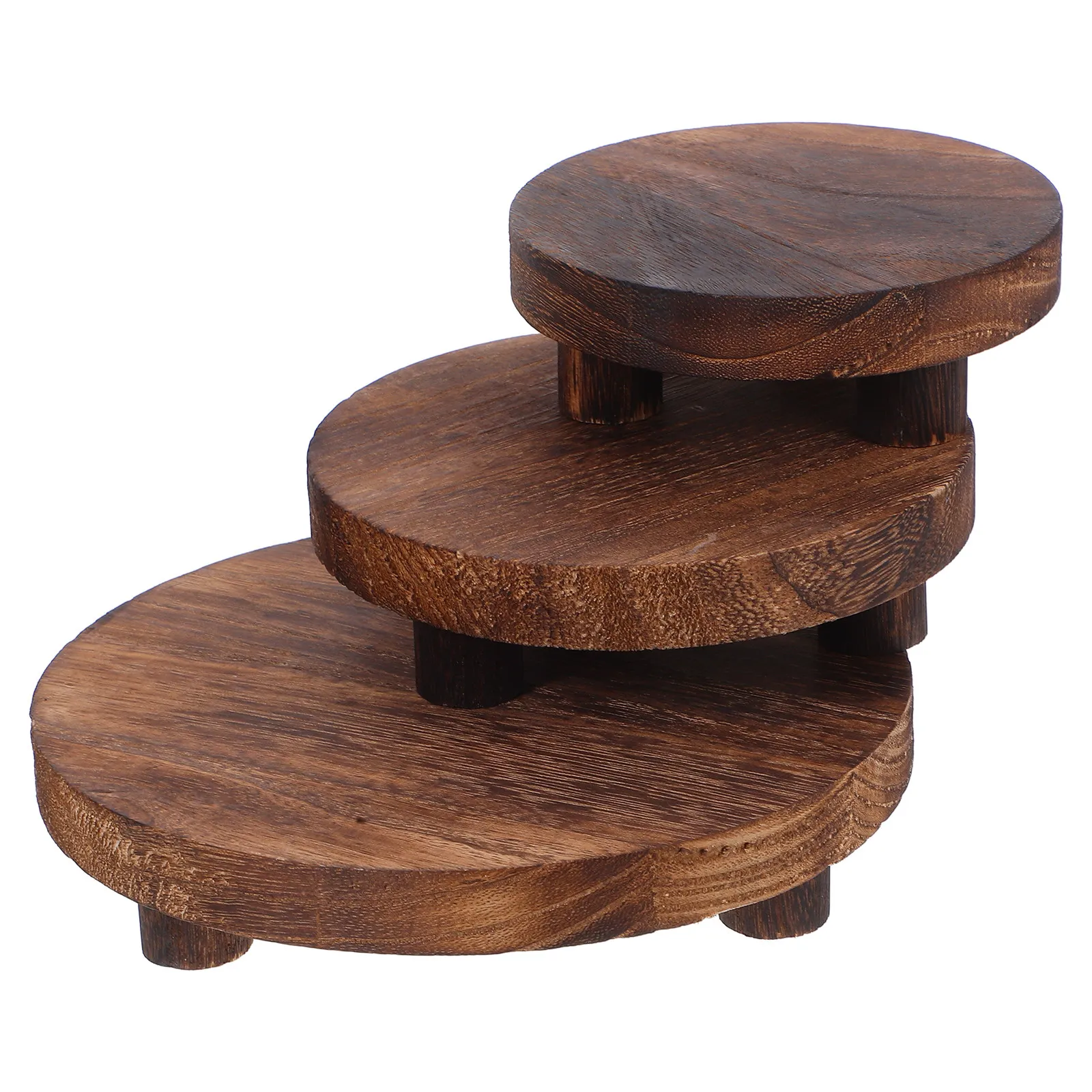 3Pcs Wooden Planter Stand Natural Finish Sturdy Stackable Display Pedestal for Indoor Plants Succulents Orchids Table Desk Shelf