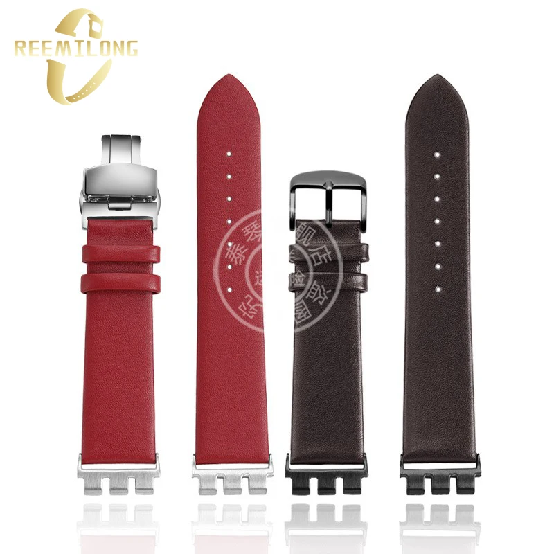 Cowhide lea/ther watch strap 21mm Hi-Q black blue red white men women watchband with adapter accessory For SWATCH IRONY YVS YVB