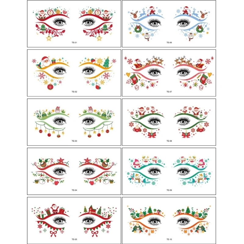 Q0KB 10PCS Eye Tatoos Stickers Festival Face Temporary Stickers For Christmas Event