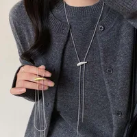 Minimalist Silver Color Matte Snake Bone Chain Necklace for Women Fashion Adjustable Long Sweater Chain Luxury Neck Jewelry - Image 2