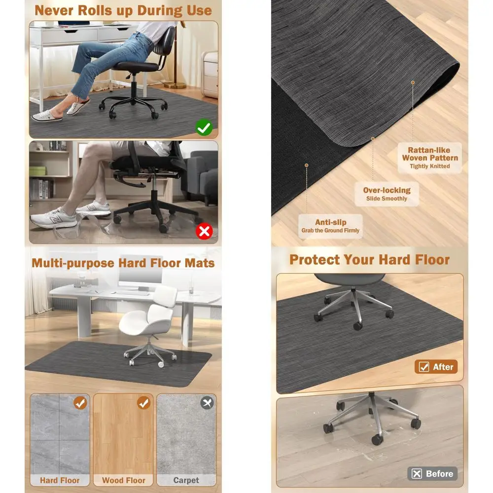 

Большой коврик для стола с деревянным полом 50x63, противоскользящая защита для офисного стула на колесиках, черный настольный коврик из ПВХ