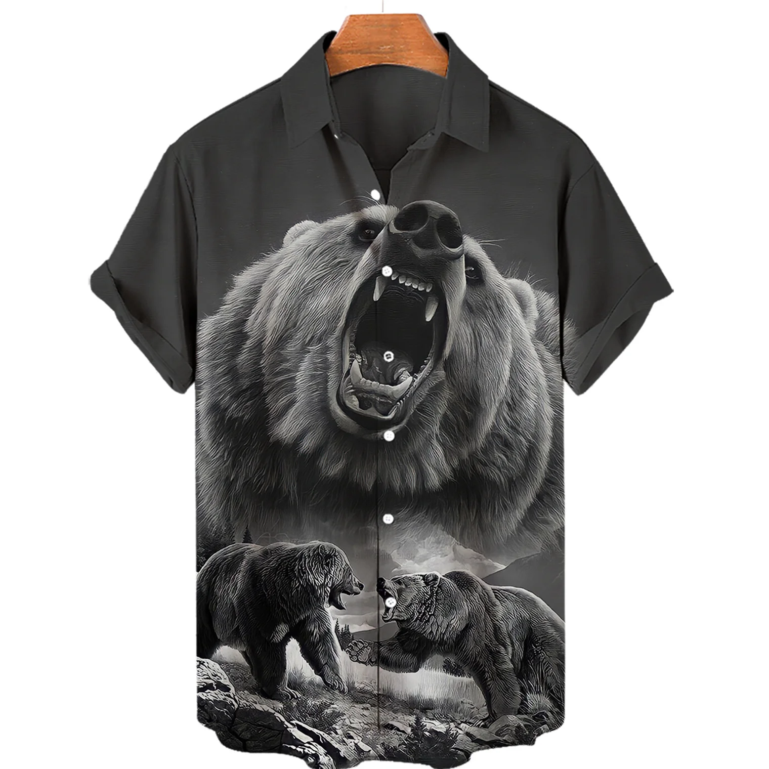 Vintage Bear Animal camicia Casual Hawaii da uomo stampa 3D manica corta Harajuku Streetwear Camisa camicetta Casual maschile maschile