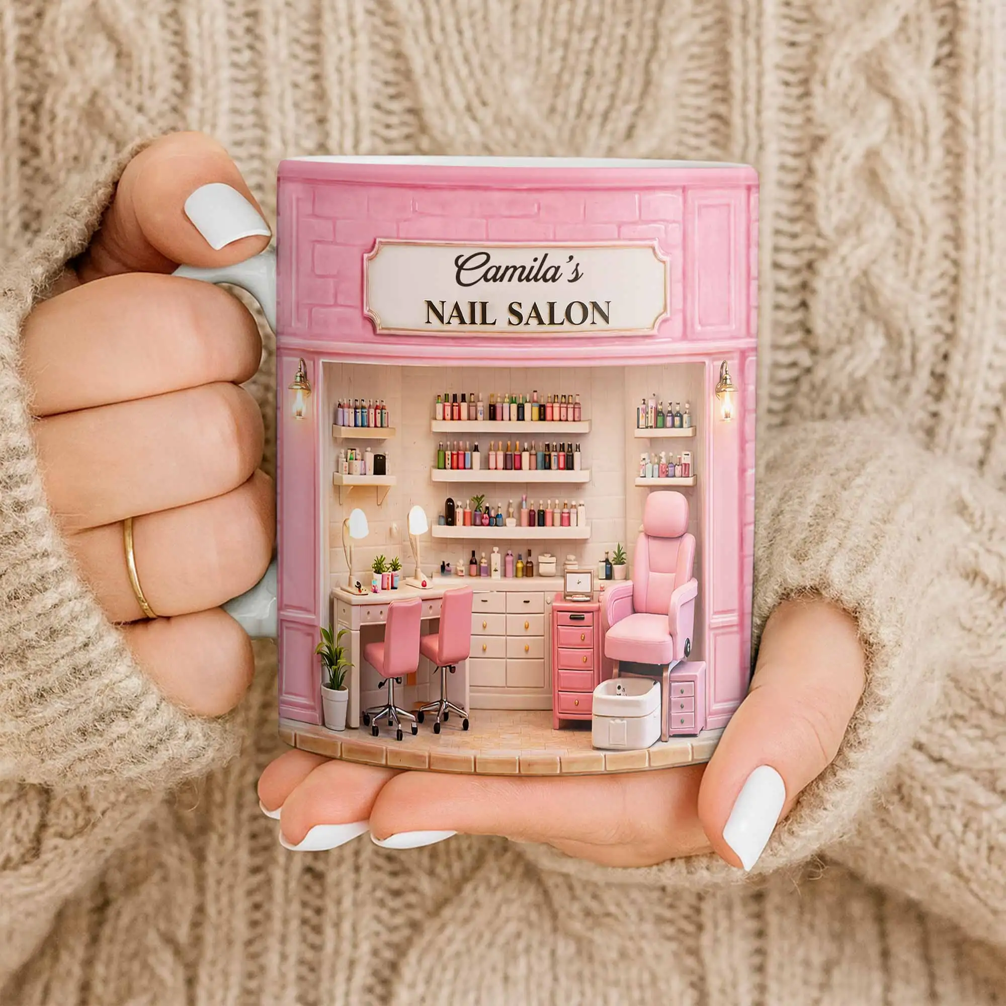 Taza de cerámica personalizada de alta calidad con nombre para salones de uñas - Elegante taza para agua, ideal como regalo de apertura de tienda o para miembros.