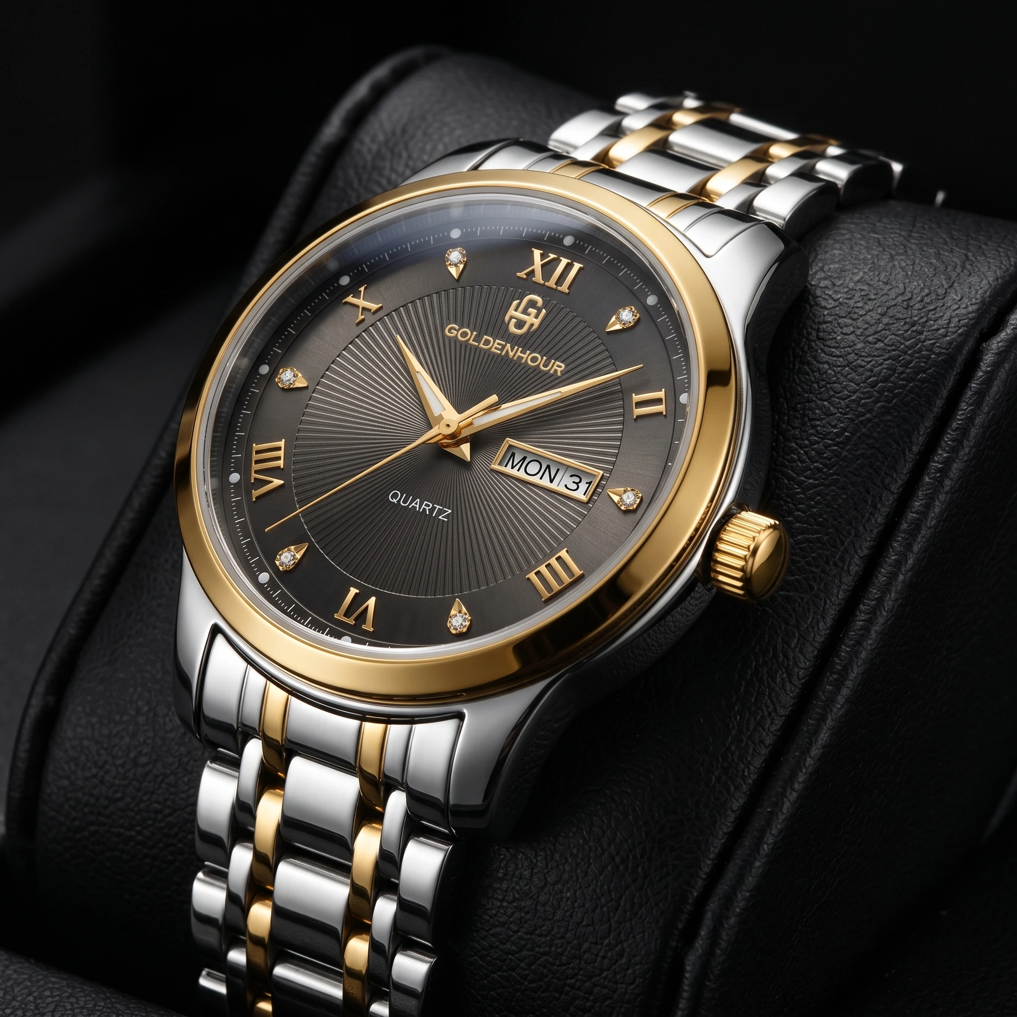 Men's Luxury Watch GOLDENHOUR Green Chronograph Quartz Leather Waterproof Luminous Military Sport Wristwatch Relogio Masculino