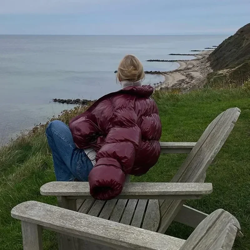 Cotton-Padded Thicken Women Jacket Solid Full Sleeve Jacket Street Women's Puffy Quilted Coat Zipper Long Sleeve Warm Jacket