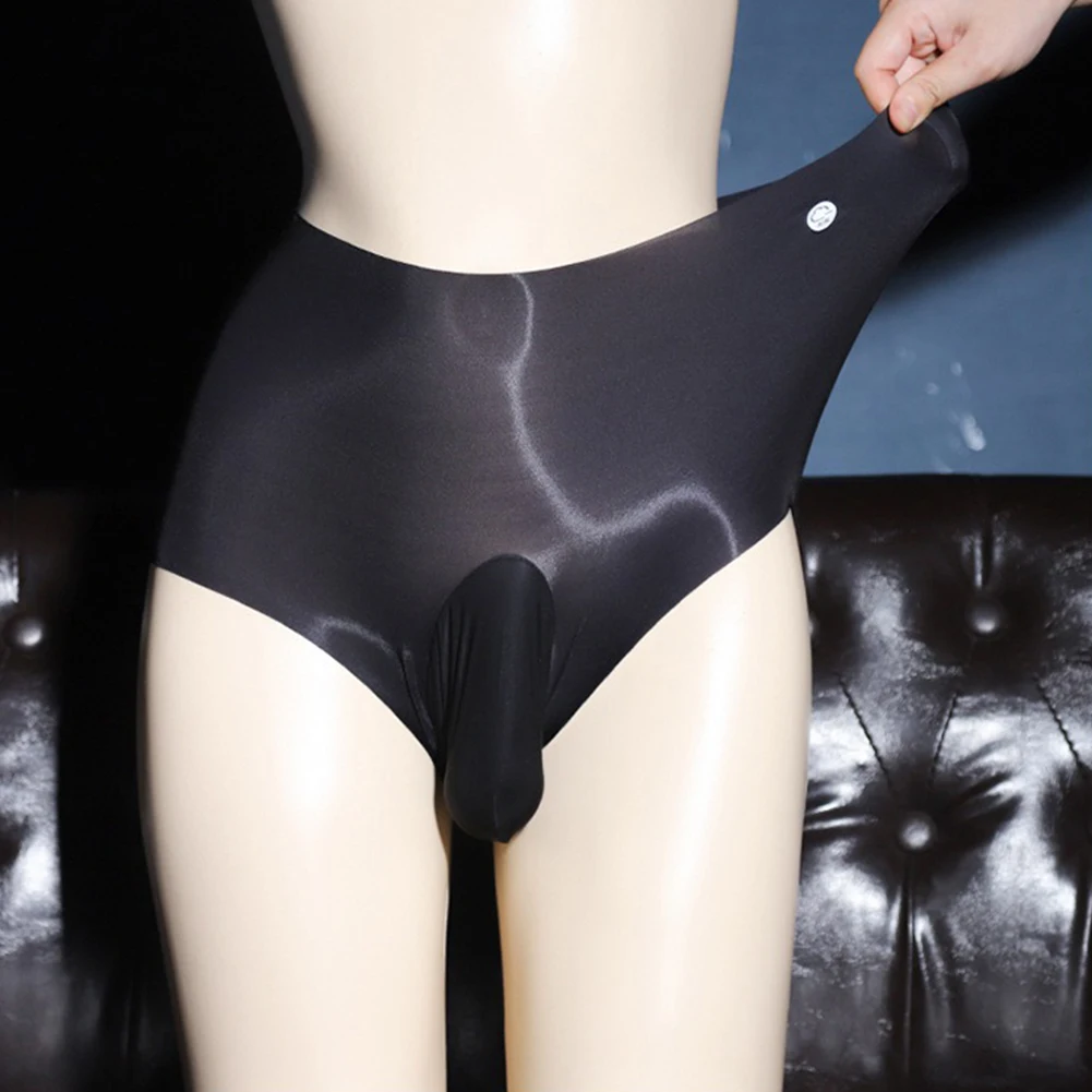 

Men Sheer Pouch Panties Ice Silk Sexy Briefs Underwear High Waist Underpants Solid Color High Stretch