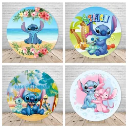 Lilo & Stitch Backdrops Girl or Boy Elastic Round Cover Happy Birthday Photography Background Baby Show Decoration Photo Studio