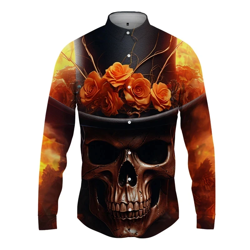 The Gentleman\'s Skull 3D Print Lapel Men Shirt ManWomen Casual Fashion Long Sleeves Shirts Button Tops Oversized Unisex Clothes