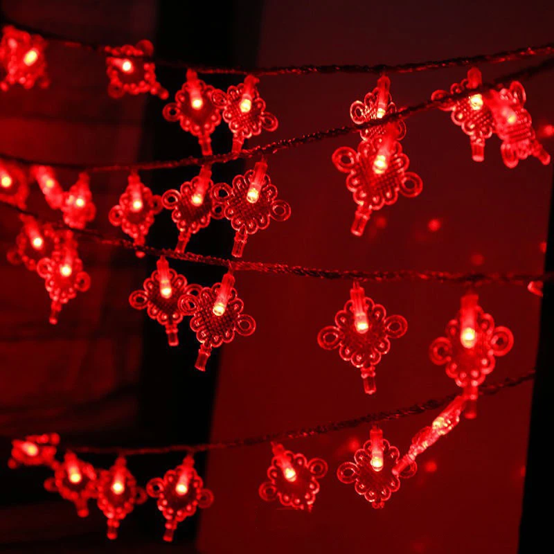 

Red Lantern Chinese Knot LED String Lights Christmas Battery Operated Wedding Decorations Chinese New Year Decor 1.5 m 10 Lights