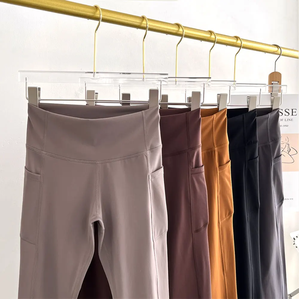 

High Waist ark Skin Yoga Pants Women's Fitn Trousers Abdomen Slimming Brued Inner Surface Nine Points Pants with kets