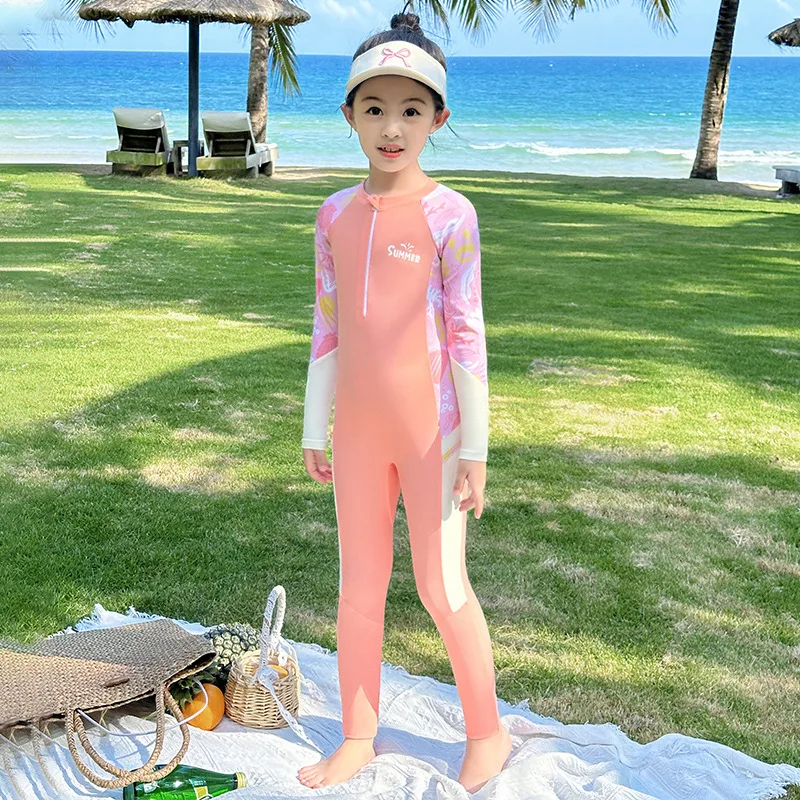 Protezione solare costume da bagno intero per ragazze ragazza bambini costumi da bagno manica lunga costume da bagno per bambini Beachwear surf