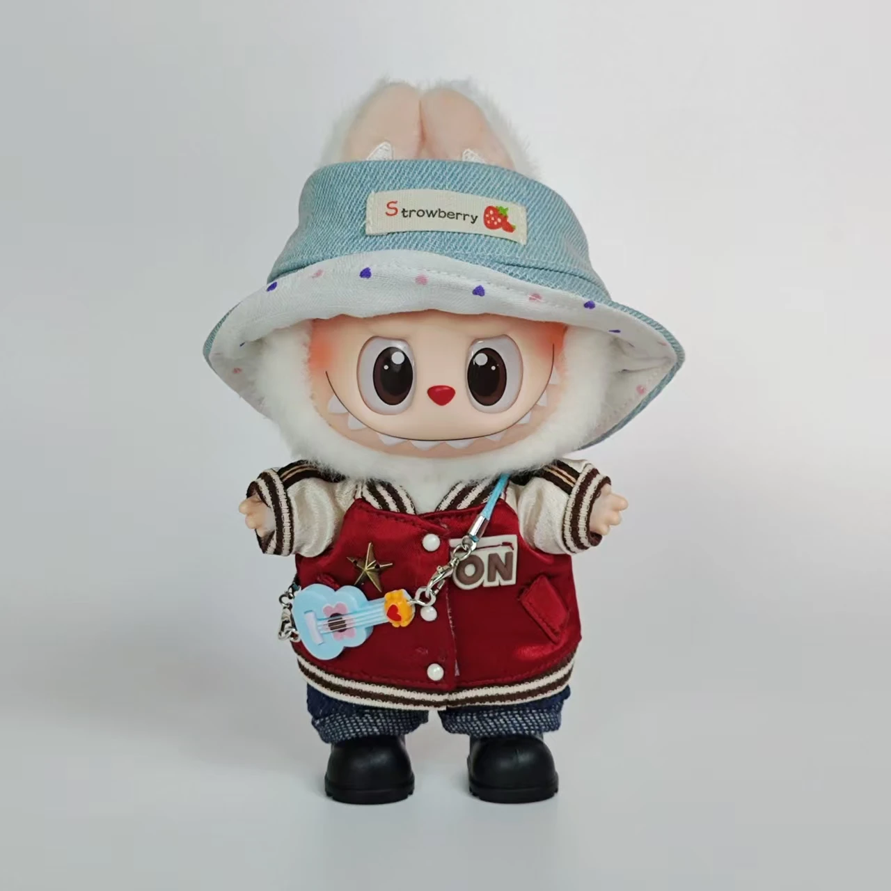 Ropa deportiva labubu de 15cm, uniforme de béisbol rojo intenso, ropa y gorra que combina accesorios de ropa para muñeca labubu ﻿