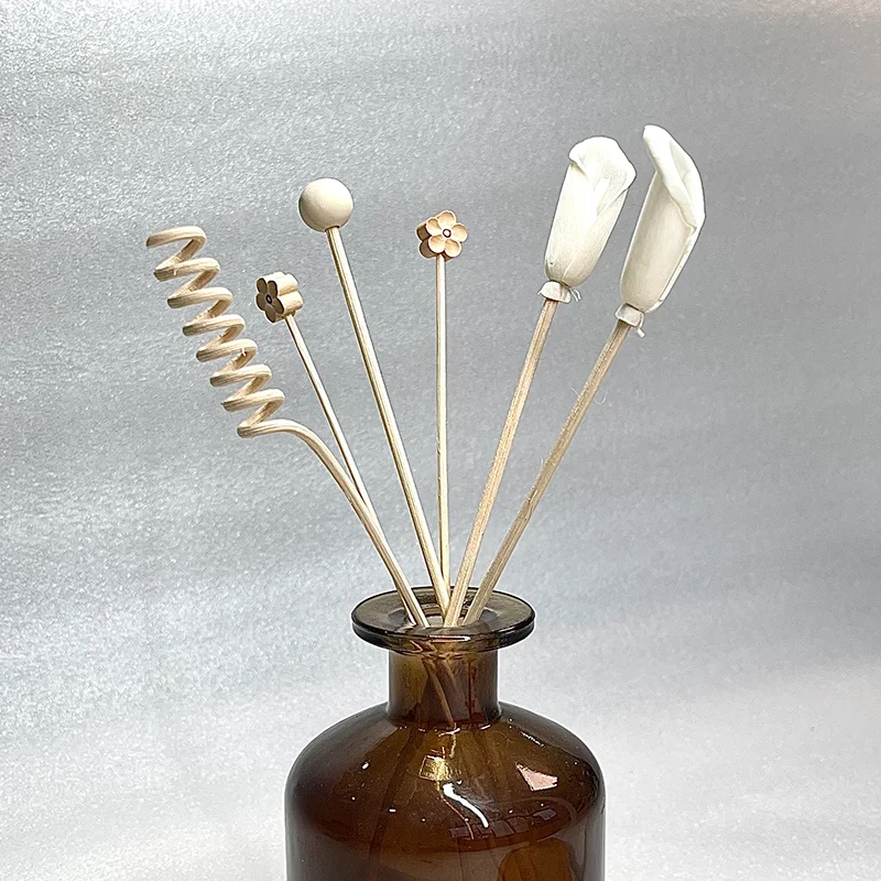 Flowers Rattan diffuser sticks Set, 6pcs/10pcs No-Flame Aromatherapy Natural Sticks with Small Flowers, Home Fragrance Decor