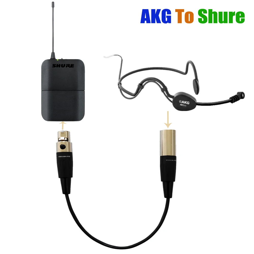 AKG 3-pin to TA4F 4-pin mini xlr cable for Shure bodypack transmitter wireless system instrument cord convertor adapter