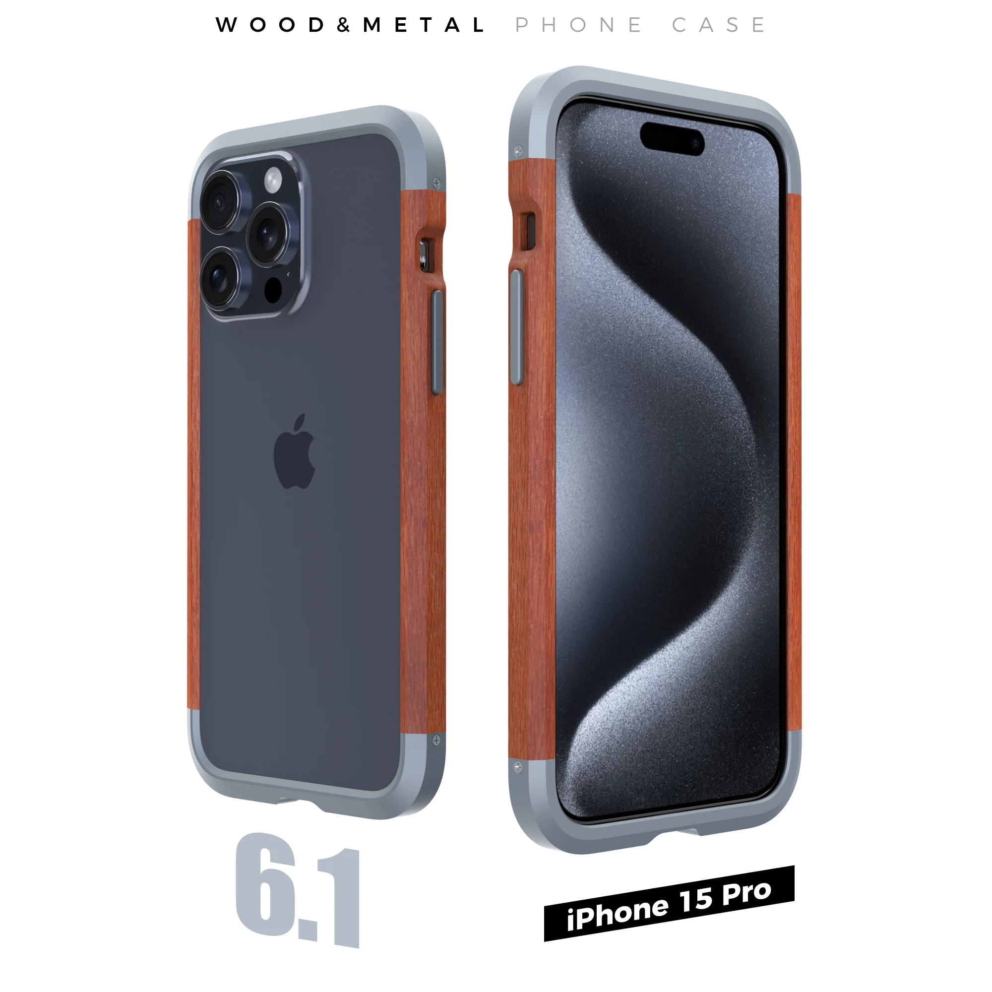 

R-just Aluminum Metal Wood Bumper Cases For Iphone 15 14 13 12 11 Pro Max Cover Slim Natural Wood Armor Phone Protective Case