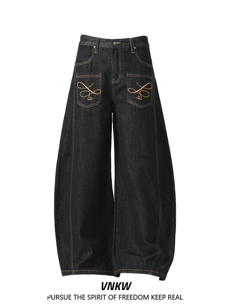 Calças Jeans Americanas Originais de Algodão Bull para Homens e Mulheres, Design Solto de Perna Larga, Calças Longas Versátei...