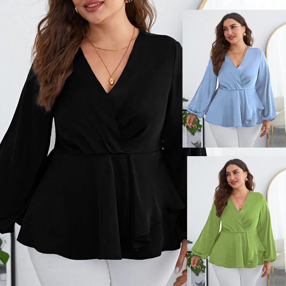 

Women High Waist OL Blouses Fashion Puff Sleeve Shirts 2024 New Lady Vintage Casual V Neck Ruffle Blusas Female Solid Tunic