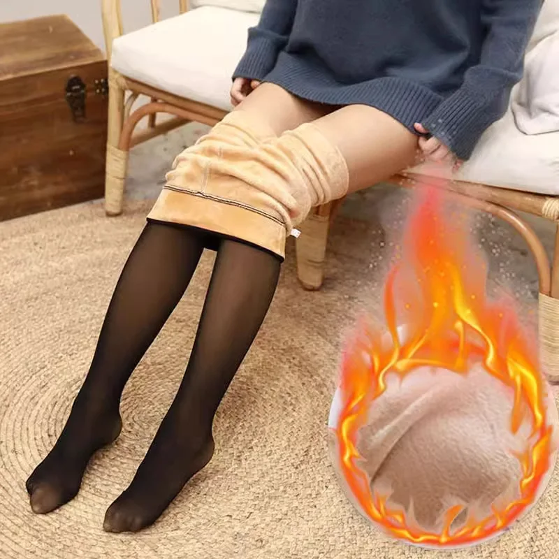 Winter Women's Tights Plus Size Velvet Transparent Elasticity Pantyhose Seamless Fleece-Lined Thermal Underwear Women Warm Pants