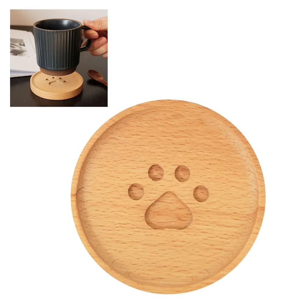 Beech Wood Wooden Coaster Bear-paw Shaped Heat-insulating Bear Paw Coaster Anti-slip Wooden Heat Insulation Coaster Tea Time