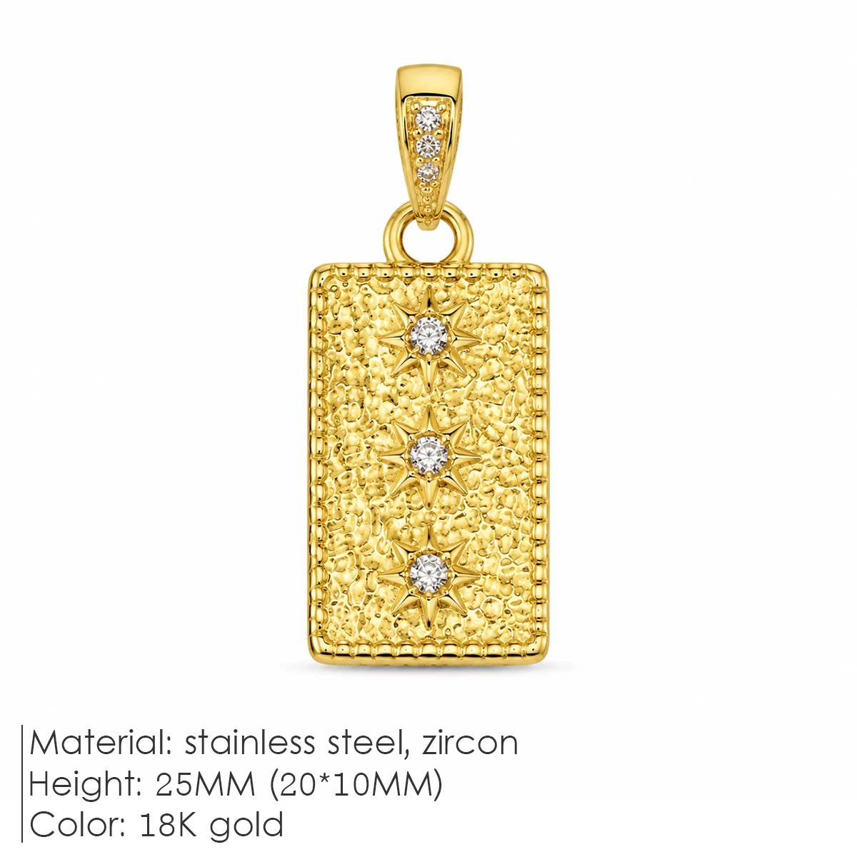 ZHENL Strukturierter Rechteckiger Anhänger Charm 18K Vergoldeter Edelstahl 3 Sternförmige Sterne Halskette Damen Herren Schmuck – Detail 7