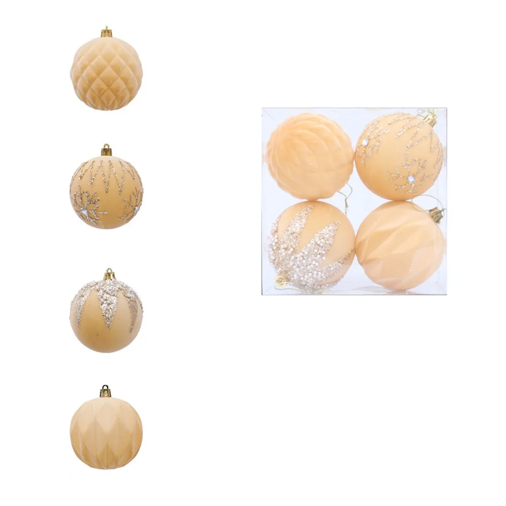 

4pcs 8cm Velvet Christmas Ball Pendant Glitter Shatterproof Xmas Gift Balls Flocked Xmas Ball Ornaments Home New Year Decor