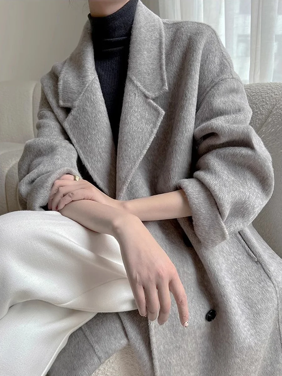 

Двустороннее шерстяное пальто для женщин в корейском стиле, маленький размер, премиум-класс, осень-зима, новинка