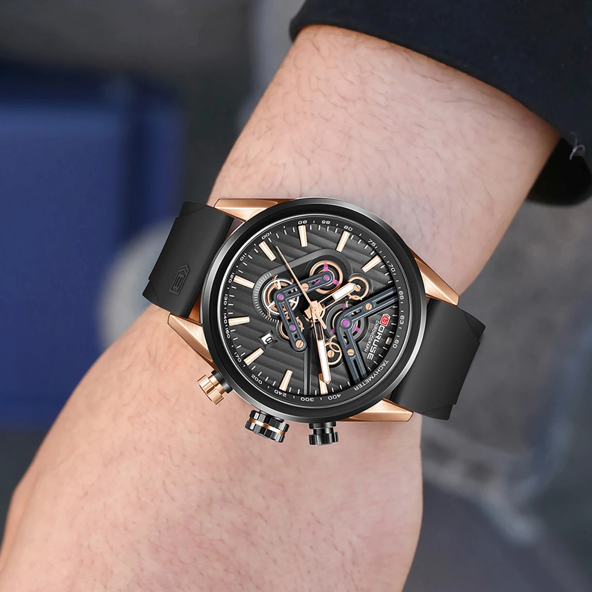 BORUSE Fashion New Mens Chronograph Watches Luxury Waterproof Sports Quartz Wristwatch Male Business Casual Watch