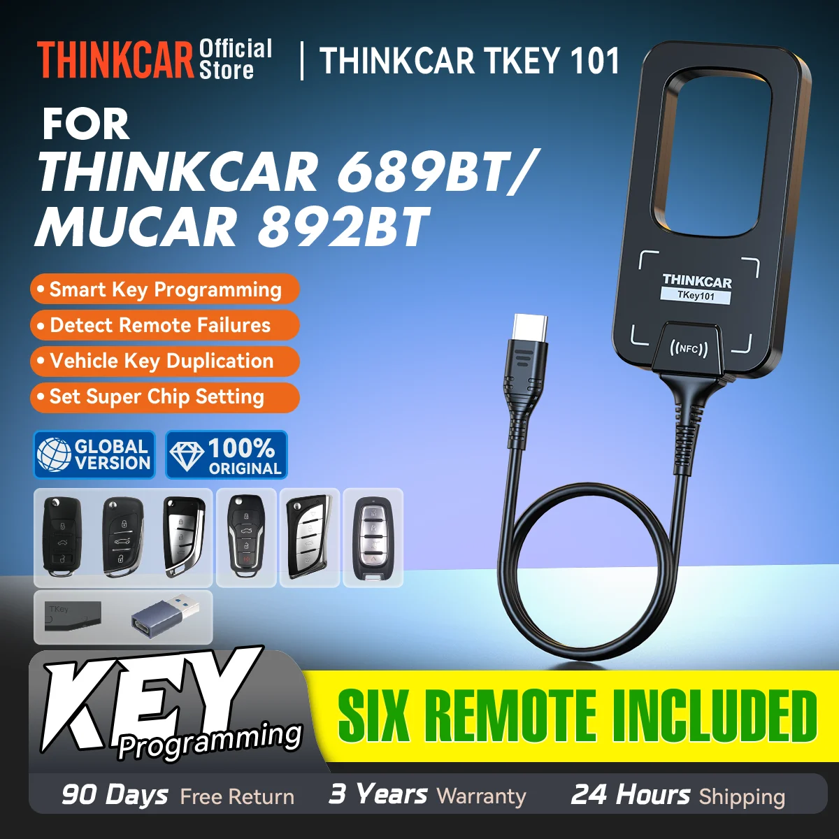 THINKCAR TKEY 101 Universal Car Key Programmer Equipment with 6 Unit Remote Key Supports Anti-Theft System For MUCAR 892BT 689BT