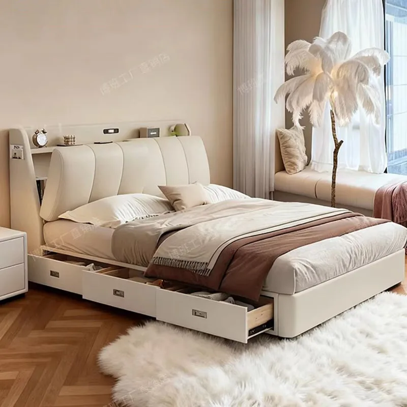 Storage Wooden Bed Floor Girls Luxury Double Design Frame Full European Bed Safe Sleeping Letto Matrimoniale Trendy Furniture