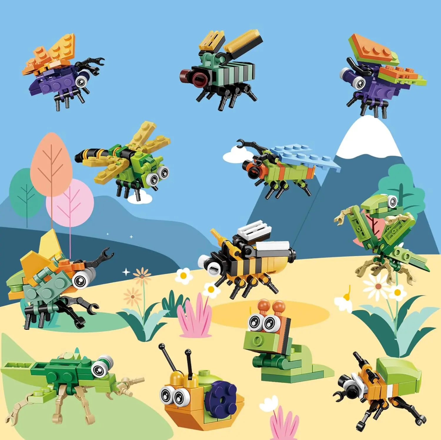 12-in-1 vorgefülltes Insektenblock-Set – 12 Stück Mini-Bausteine-Spielzeug, STEM-Bausteine-Spielzeug, Klassenzimmer-Preis-Spielzeug – Detail 5