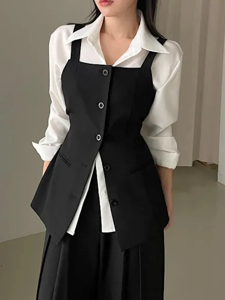 Ele Basic Long Sve irt Dames Vroege lente High Sense Taille Cinching Afslanken Svel Vest Tweedelige set