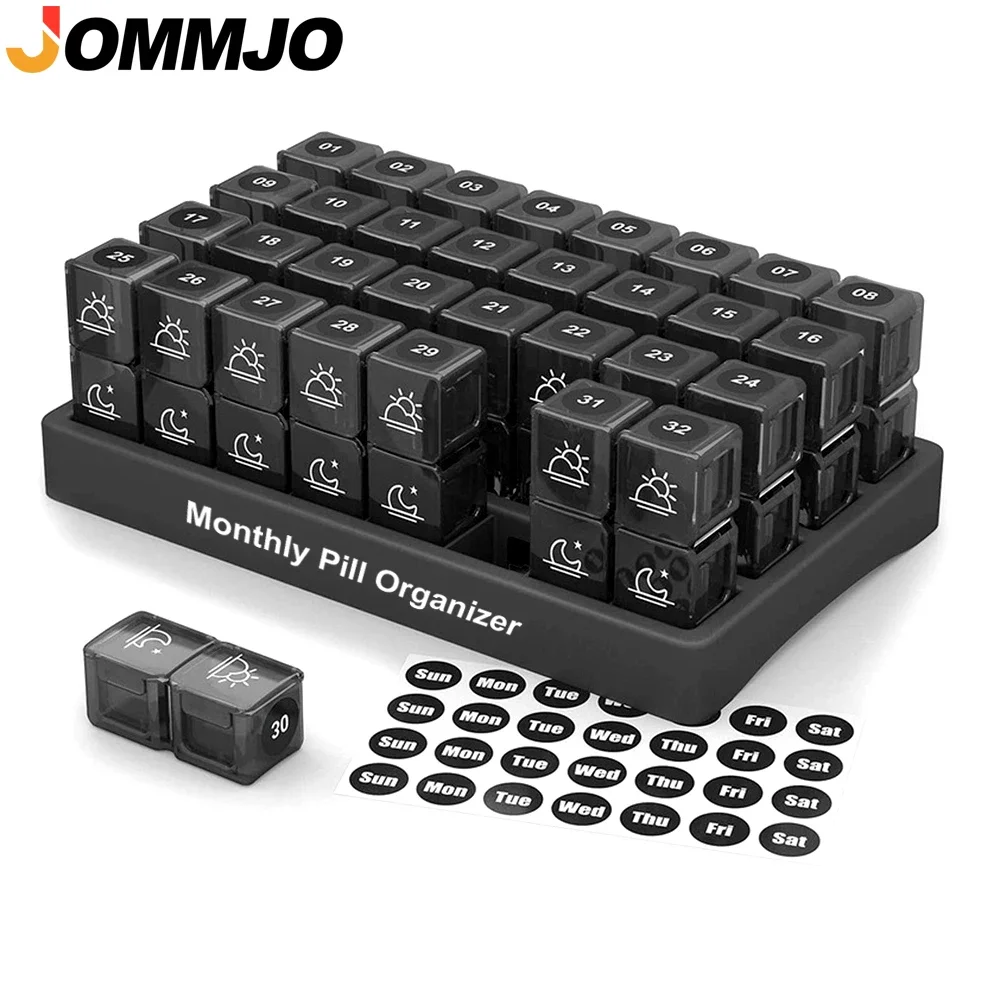 1PCS Monthly Pill Organizer 2 Times A Day, One Month Pill Box AM PM, 31 Day Pill Case Small Compartments To Hold Vitamin