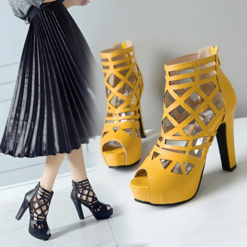 

Summer New Sandals Fish Mouth Heel Zipper Women Shoes Large Shoes