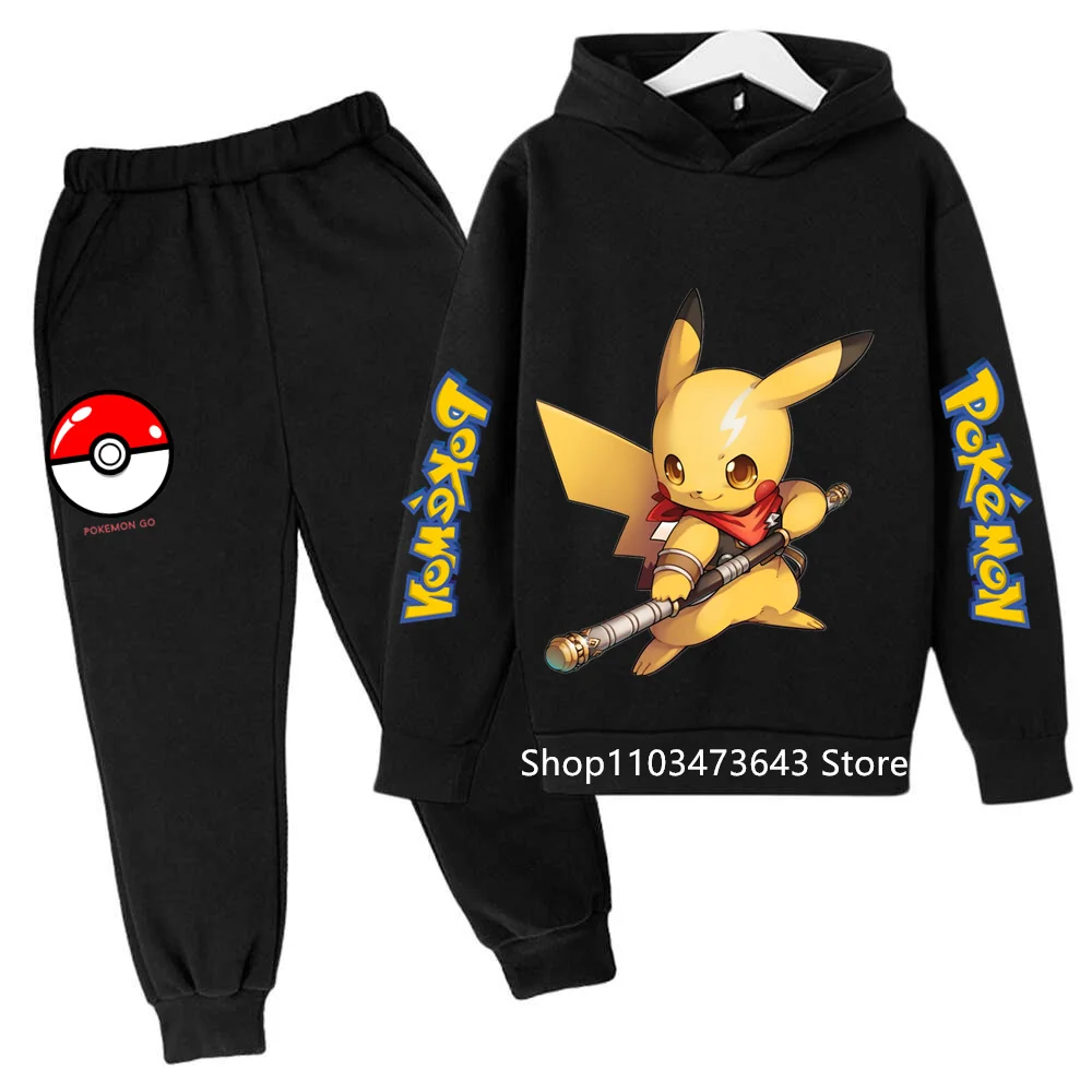 Дешевый комплект с капюшоном Пикачу, детский осенне-зимний новый комплект 2026, повседневный струящийся комплект с принтом покемонов для мальчиков и девочек 4–14 лет, хит продаж, модный