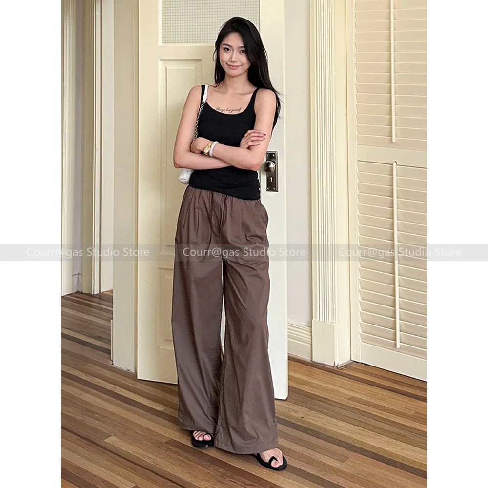 

Elasticated waist tie design double waist head neutral style casual trousers commuter temperament trousers