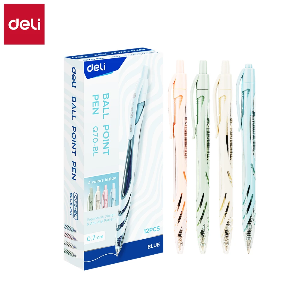 

Шариковые ручки Macaron Deli, 12 шт., 0,7 мм — чернила с низкой вязкостью, дизайн с зажимом, для офиса, конференции и подписи (синие)