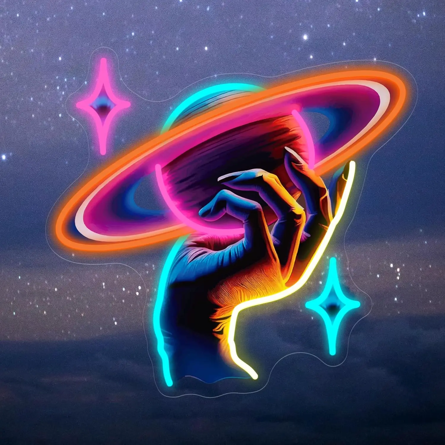 

Hand a Planet Neon Sign Art Wall Light UV Print LED Neon Light for Gaming Room Club Bar Kid Room Party Bedroom Decoration Gift