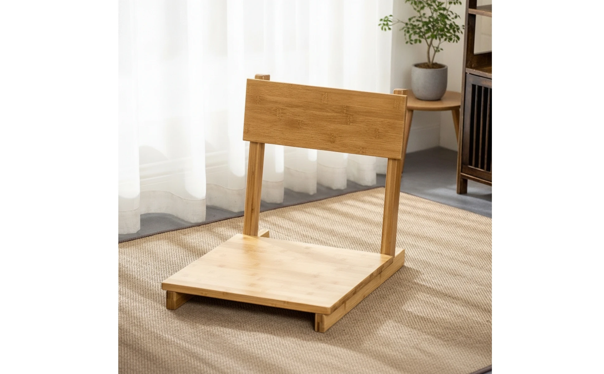 Bamboo Folding Floor Chair with Backrest Japanese-inspired Low-profile Seat for Meditation or Tea Time