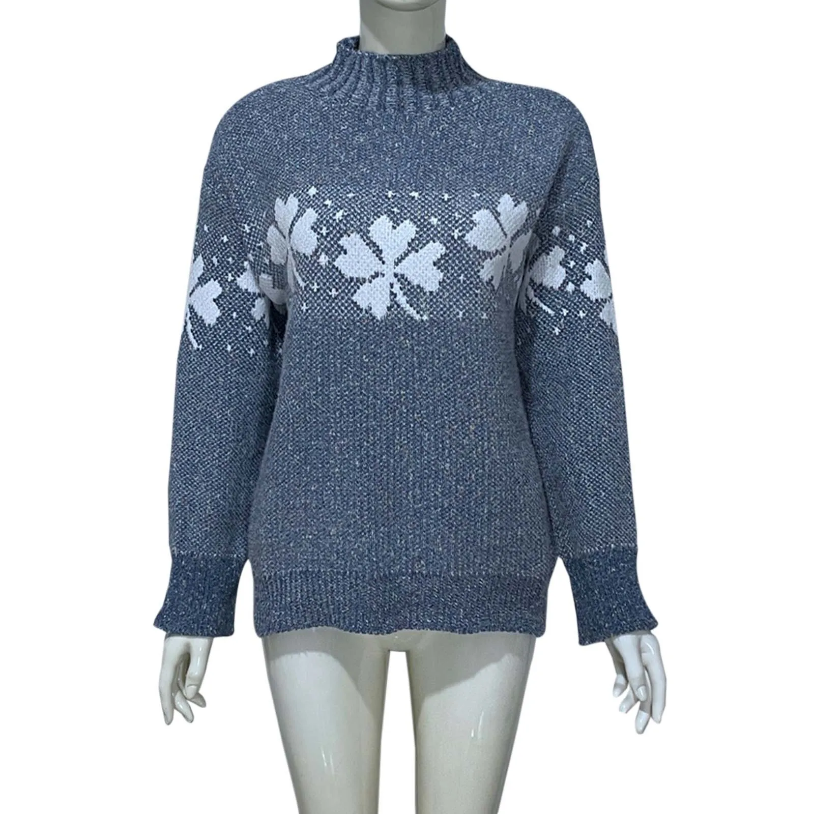 

Women'S Turtleneck Snowflake Knit Sweater Autumn And Winter Warm Casual Sweater With Fine Texture Full Texture Sweater